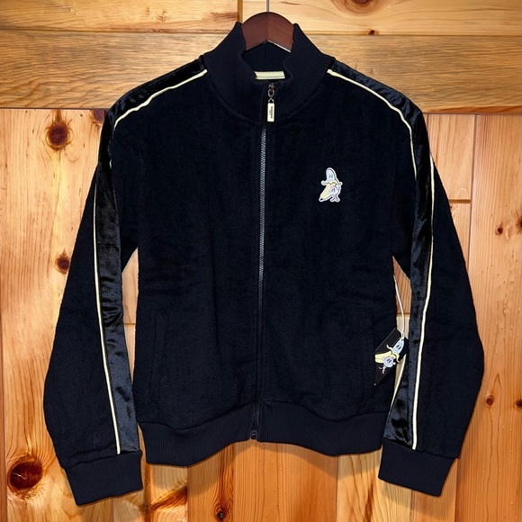NEW Bananas Monkey Black Yellow Terry Cloth / Velvet Stripe Zip Track Jacket NWT - Picture 1 of 16
